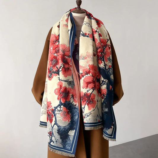 Jeanne - Vintage Peach Blossom Scarf | Elegant & Warm Autumn Winter Wrap